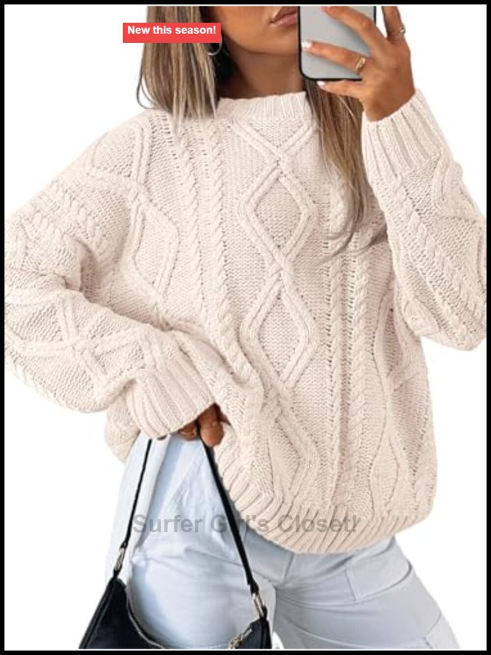Oversized Cable Knit Sweater Cotton Blend Crew Neck Pullover Fall